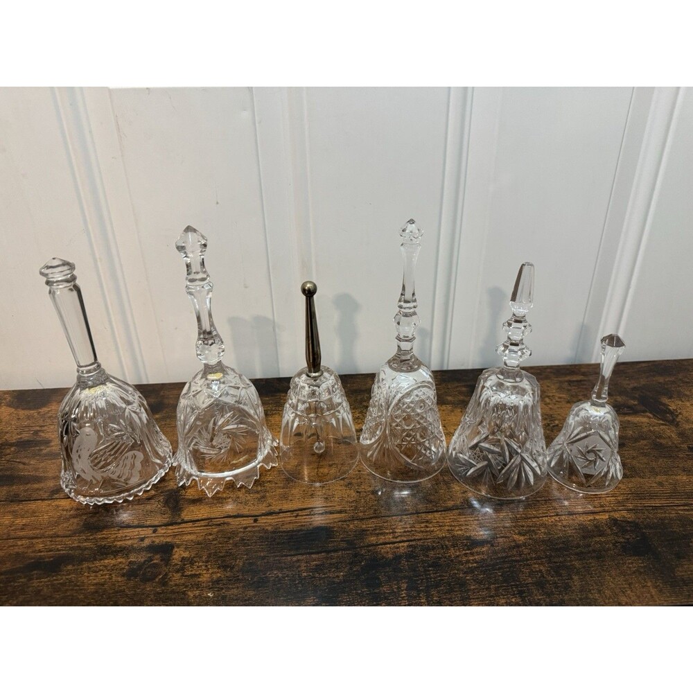 Lot 6 Vintage Crystal Glass Bells Etched Princess House Christmas Hofbauer Byrds